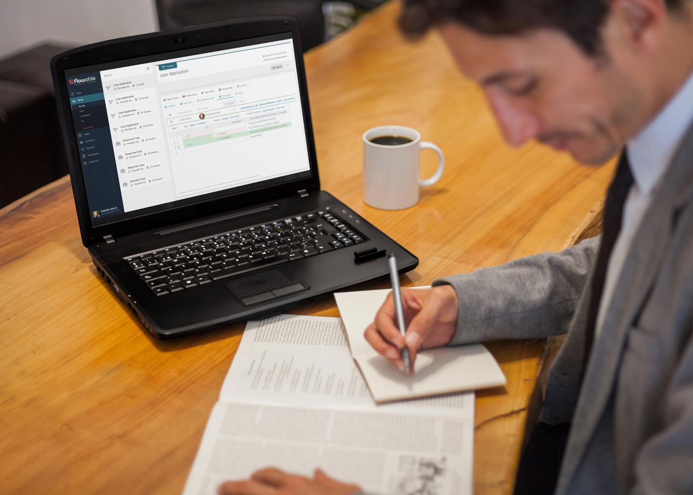 Person reviewing a loan application.